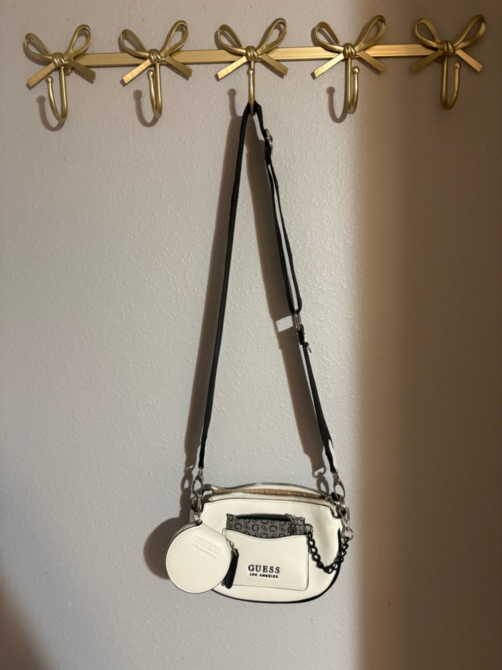 GUESS White and Black Crossbody Bag with Coin Pouch